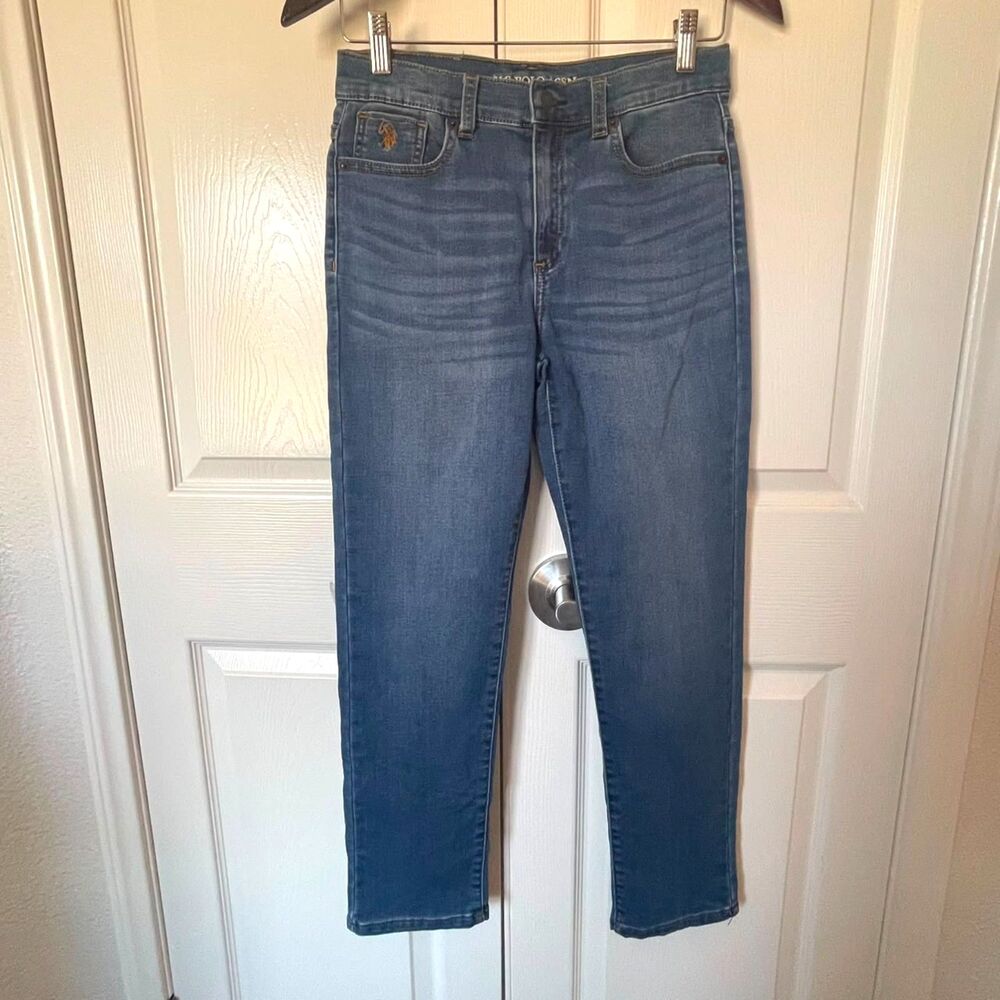 US Polo Assn Womens Size 14 Straight Leg Blue Denim Jeans Embroidered Logo - Picture 2 of 10